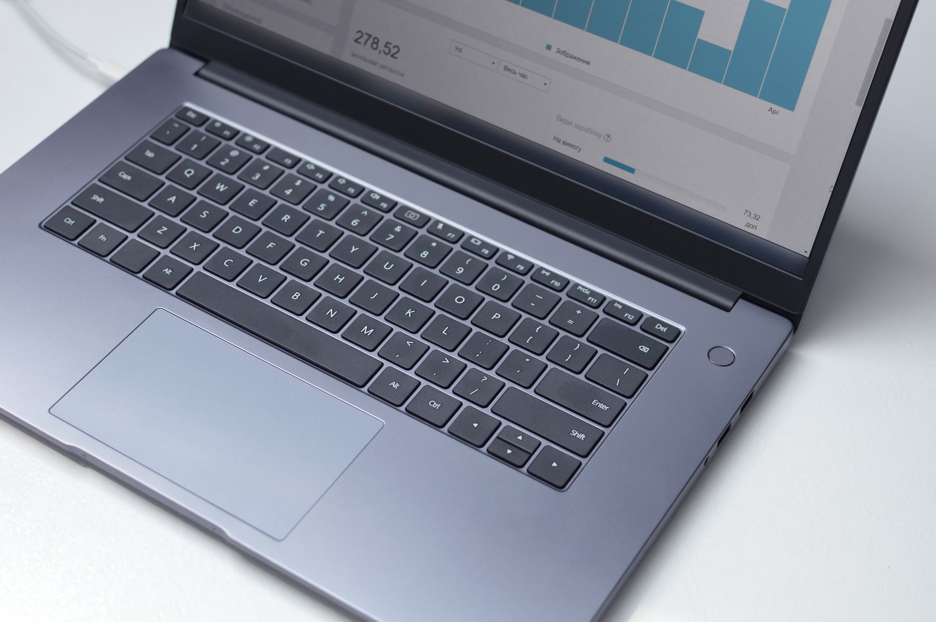A laptop from above with an analytical program open